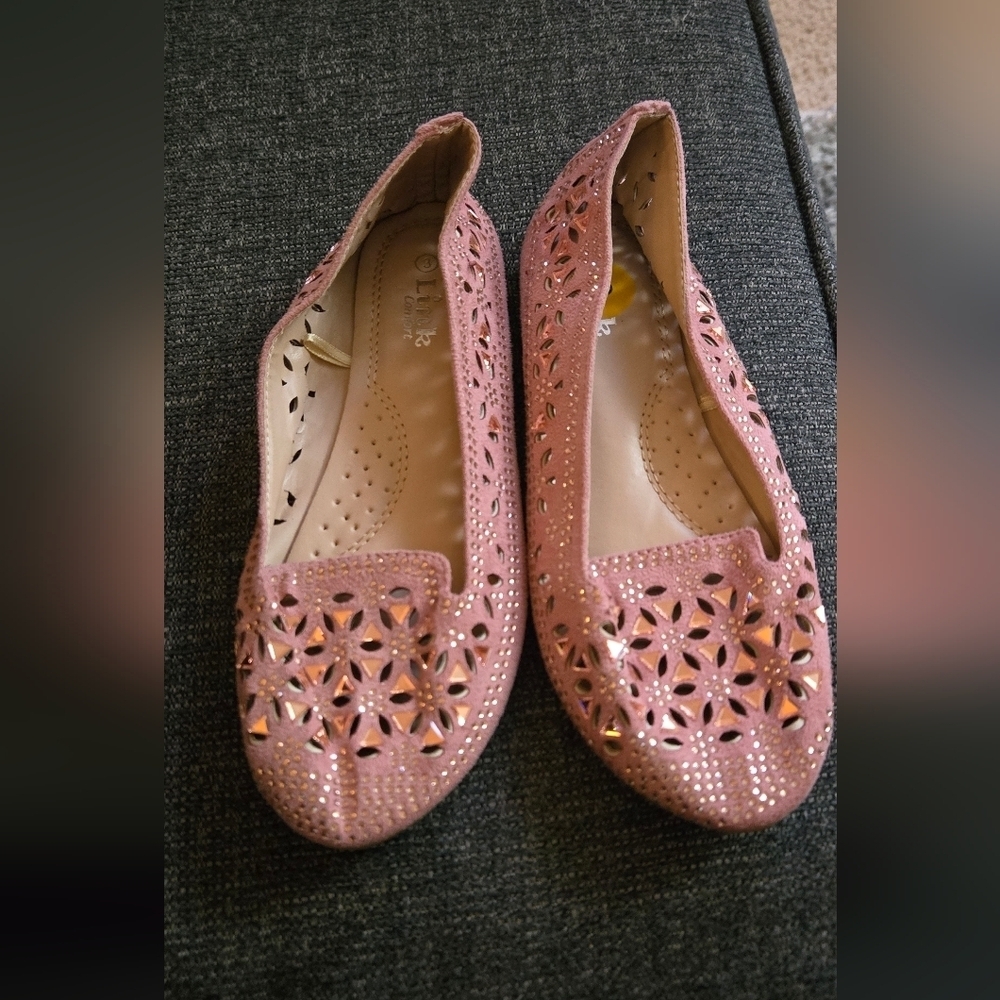Girls Pink Laser-Cut Ballet Flats Sz 3
